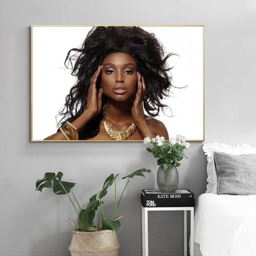 Black African Nude Woman Long Hair Oil Painting on Canvas Posters and Prints Scandinavian Wall Art Picture for living room