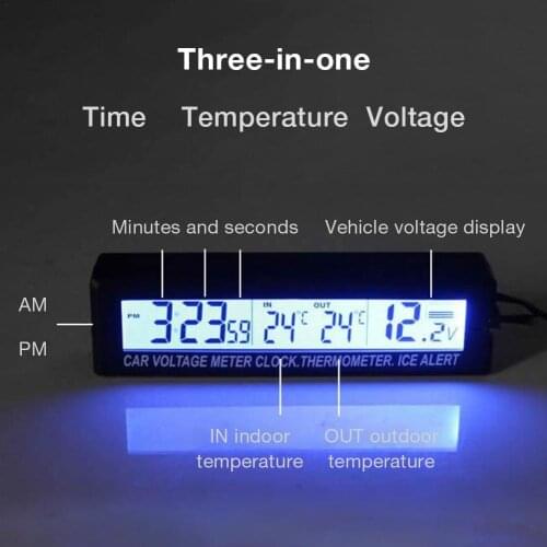 3 in 1 Digital Car Thermometer Battery Voltage Monitor Auto Thermometer Voltmeter LCD Clock Car Cigarette Socket 12V/24V New