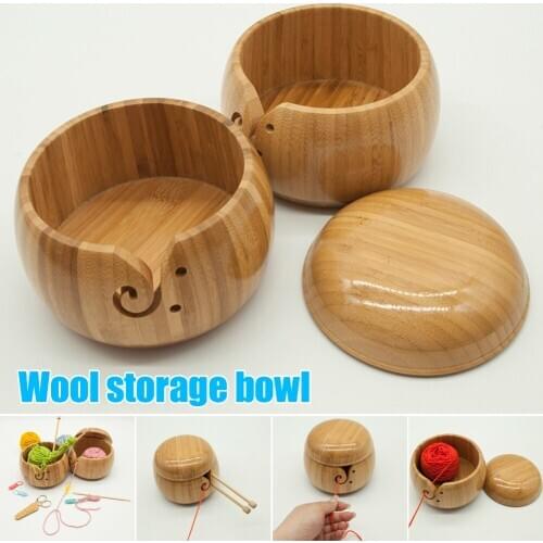 Newly Wooden Yarns Bowl with Removable Lid Holder Portable for Knitting Crochet Storage