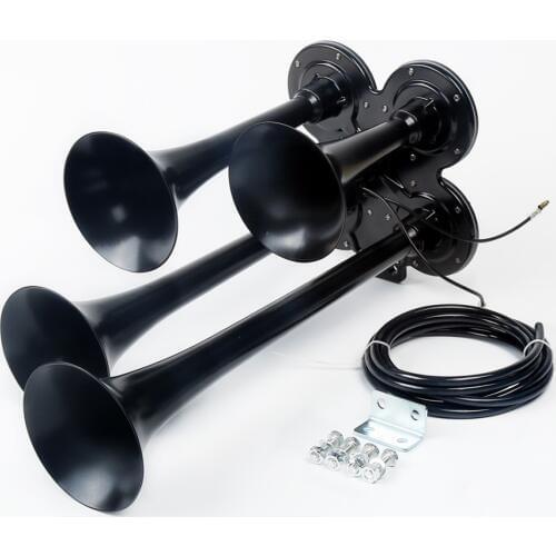 4/Four Trumpet Air Horn Powerful Loud 150db 12V for Car Vehicle Truck Motorcycle Boat (Black)