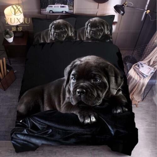 YuXiu Classic 3D Duvet Cover Sets Bed Linen Black Dogs Animal Linens Quilt Covers Bedding Set 3Pcs Twin Full Queen King Single
