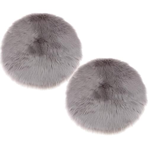 2 Pcs Round Shaggy Rugs Soft Living Room Bedroom Rug Mat Gray