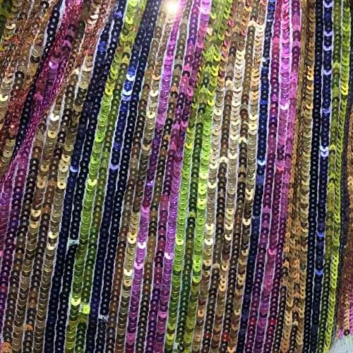 LASUI 2019NEW 1 yard High grade Multicolor sequined Vertical rainbow embroidery lace fabric DIY Dance/evening Dress fabric W0105