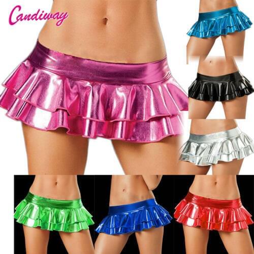 Latex Mini Dress Sexy Lingerie Dance costumes candy Stripper girl Hot Pleated skirt women Faux leather Lover gifts for girl sex