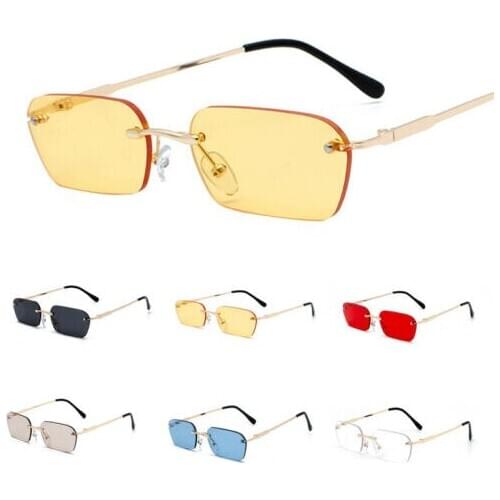 Small Rectangle Slim Rimless Shade Sunglasses Men Women Designer Minimal Glasses Men Women Camping Hiking Driving Eyewear