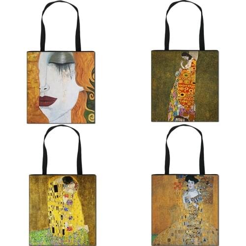 Oil Painting portrait of Adele Bloch-Bauer / Portrait a Lady By Gustav Klimt bag Women Canvas Large capacity shoulder bags