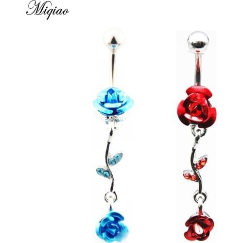 Miqiao 1 Pcs Piercing Jewelry Blue Enchantress Rose Flower Pendant Belly Button Ring Popular In Europe and America