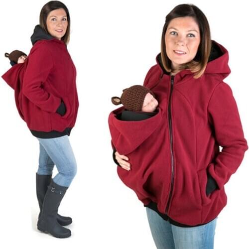 Multifunctional kangaroo mother sweatshirt three in one detachable hoodies plain color pullover long sleeve female tops clothes
