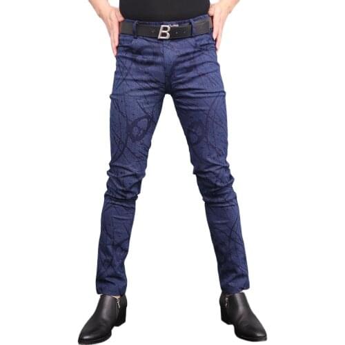 Mens New Small Straight Pants Plus Size Convex Fork Cowboy Pattern Tight Trousers High Flexibility Comfortable Elastic Leggings