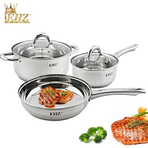 EHZ Cookware Set Stainless Steel Pots Composite Bottom Saucepan Saute Steak Pan Non Stick Fry Pan with Lids Kitchenware Set 5PCS