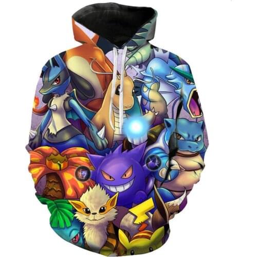 2021 Summer New Mens Hoodie 3d Printing Anime Wizard Pikachu Childrens boy girl Fashion Casual Coat