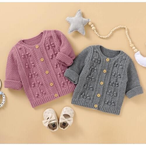 Infant Newborn Baby Girl Solid Handmade Bubble Ball 3D texture knitted Cardigan Autumn Winter Warm Outfits Sweater Jackets Coats