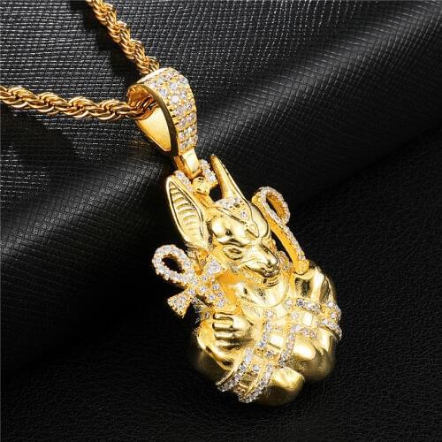 Iced Out Egyptian Anubis Necklace New Arrival Zircon Pendant Charm Gold Chain Hip Hop Jewelry for Men Gifts