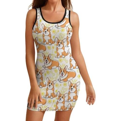 Dog Dress Sleeveless Business Sale Tight Bodycon Modern Women Polyester Printed One-Piece Dress