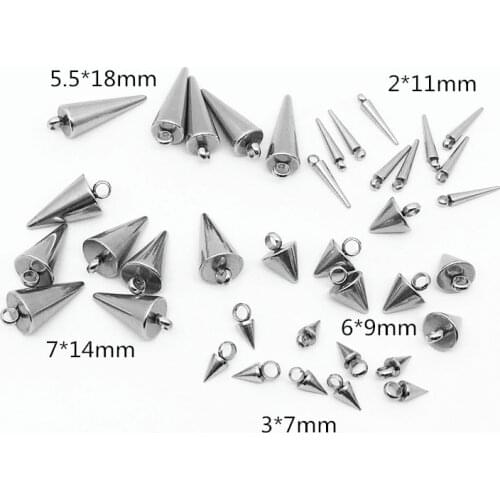 10Pcs/lot Stainless Steel Cone Shape Charm 6x9mm 7x13mm 5.5x18mm Necklace Pendant for DIY Bracelets Jewelry Making Finding Craft