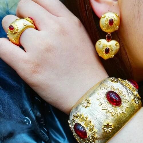 Dubai Luxury Shiny Bridal Necklace Bracelet Earrings Ring Jewelry set For Ladies Women Wedding African CZ Dubai Jewelry