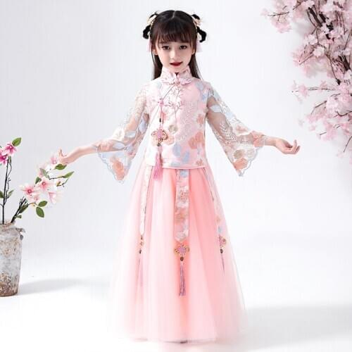 Princess Pink Floor Length Flower Girl Dresses 2019 New Lace Embroidery Girls Pageant Dress First Communion Dresses Party Gown