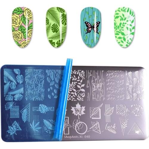 Shopants 6*12cm Nail Stamping Plates Leaf Pictures Stencil Stainless Steel Design for Printing Nail Art Image Plate XL-040