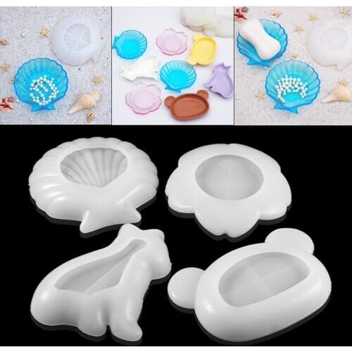 4 Styles Shell Cherry Silicone Mold Bear Flat Tray Coaster Mold Puppy Epoxy Resin Mold For DIY Jewelry Handmade Making Tray Mold