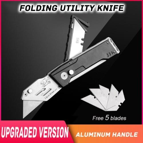 High Quality SK5 Blades Folding Utility Knife Heavy Duty Quick-Change Box Cutter Storage In Handle With 5 Extra Blade Included