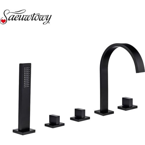 Bathtub Faucets 5PCS Mixer for Bath Tub Hot and Colder Water Crane with Hand Shower Chrome Finished Waterfall Bathtub Faucet