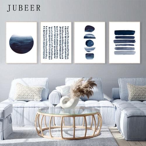 Modern Minimalist Watercolour Wall Art Abstract Painting Navy Blue Decor Large Posters and Prints for Living Room Decor Picture