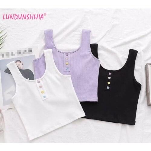 LUNDUNSHIJA 2020 Summer Women Fashion Colorful Buttons Tank Tops High Waist Camisole Womans Lavender Purple Ribbed Vest Blusas
