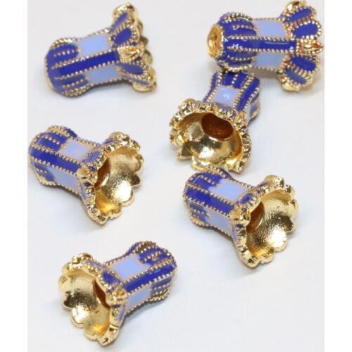Wholesale price new fashion cloisonne 5pcs gold-color blue flower shape 11*13mm accessories beads jewelry making B2370