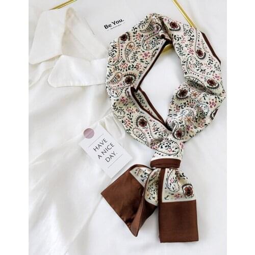 MoriBty Skinny Women Silk Scarf Neckerchief Luxury Spring-Autumn Long Hair Ribbon Headscarf Foulard Femme Print Neck Ties Wraps