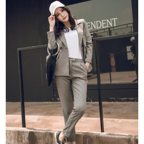 Vintage Pants Suits Women Elegant Office Lady Suit Formal Work Blazer Jacket Trouser Two Piece Set OL 2020 Spring Autumn Outfit