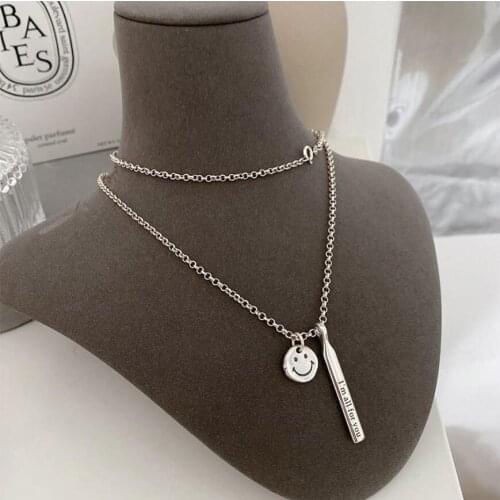 Retro Smiley Long Strip Letter Pendant Necklace For Women Net Hot Trend Fine Jewelry Sweater Chain SAN333