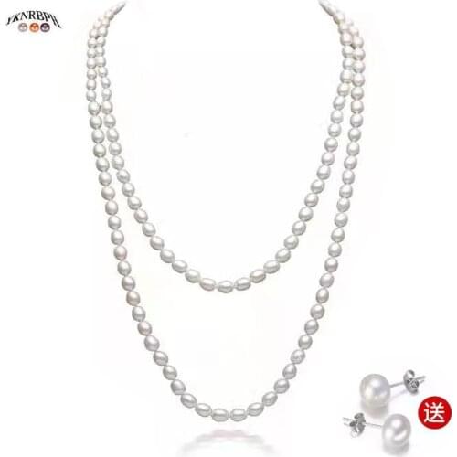 YKNRBPH Natural Long Pearl Rice Necklace for Womens Autumn and Winter Sweater High-Quality Chains