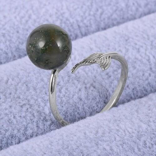 2020 New Fashion Silver Plated Mermaid Tail Statement Round Natural Stone Bead Adjustable Rings Women Wedding Party Jewelry
