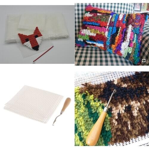 1Set Canvas Mesh Wooden Bent Latch Hook Tool For DIY Rug Cushion Blankets Making