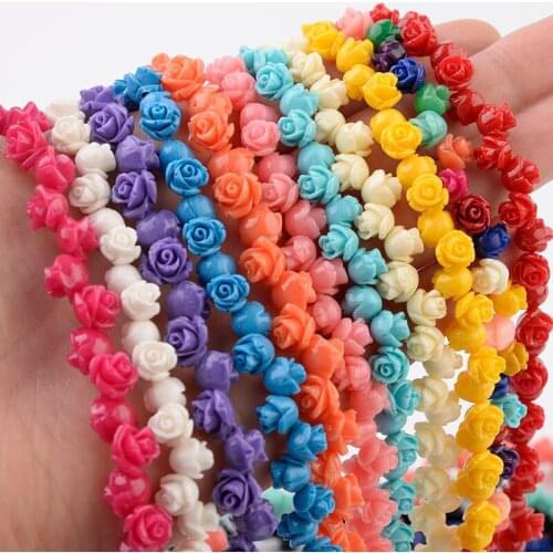 1 Strand 6 8 10 12 15mm Rose Flower Beads Artificial Coral Beads For Jewelry Making DIY Bracelet Neckalce Accessoires Wholesale