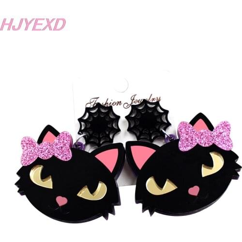 1pair) HP043 Halloween Cat Dangle Earrings Glitter Bow Acrylic