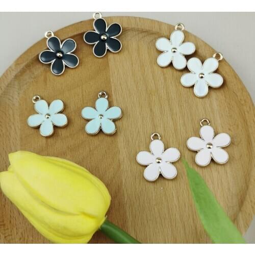 10Pcs Gold Tone Enamel Five petals Flower Charms Pendant Oil Drop Metal For Women DIY Jewelry Earrings Necklace Accessories