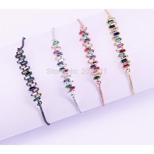 10Pcs New Simple Micro Pave CZ Crystal Connector Charm Adjustable Chain Macrame Womens Bracelet For Gifts