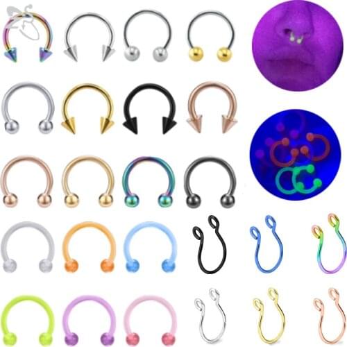 14g 16g Acrylic Stainless Steel Septum Nose Ring for Women Men BCR Septum Nose Piercing Horsehoe Lip Piercing Hoop Ear Cartilage