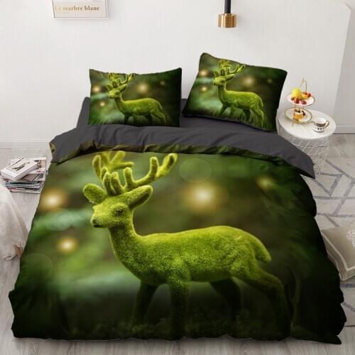 3D Bedding Sets Black Duvet Quilt Cover Set Comforter Bed Linen Pillowcase King Queen 220x260cm Green Forest Design Home Texitle