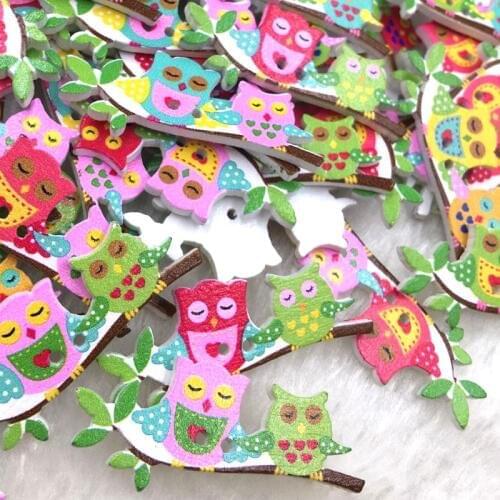 50 pcs Mix Color Wood Buttons 2 Holes Owl Shape Sewing Scrapbooking WB393