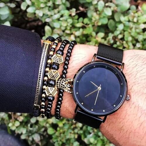 6mm Black Agate Stone Beads Men Bracelet Crow Bracelets For Women Adjustable size Pulseras Hombre Moda Masculina Bileklik Erkek