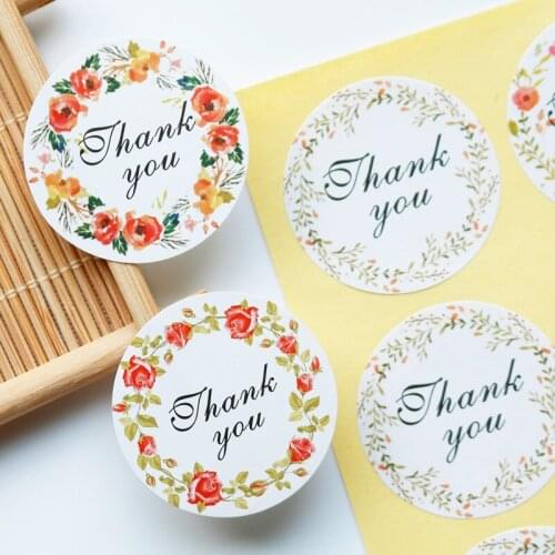 600pcs Floral Thank you White Paper Sticker Flower Round Gift Stickers Wedding Party Decoration Gift Box Packaging Seal Sticker