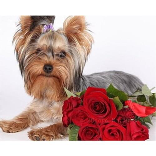 Diamond Mosaic Diy 5D Diamond Embroidery Puppy Loves Red Roses 3D Diamond Painting Cross Stitch Floral Rhinestone Decoration Kit