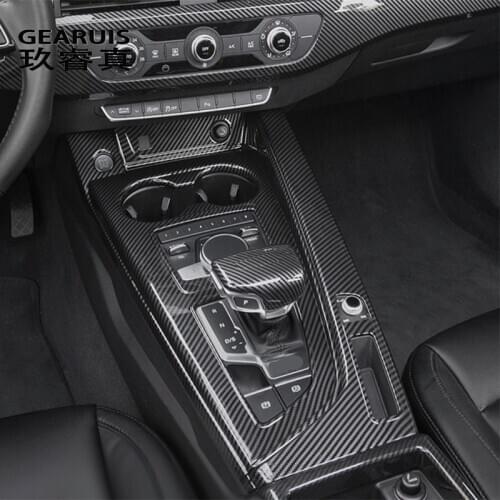Car Styling For Audi A4 B9 A5 Carbon Fiber Center Console Gear Shift Covers Stickers Multimedia Handrest panel Frame Decoration