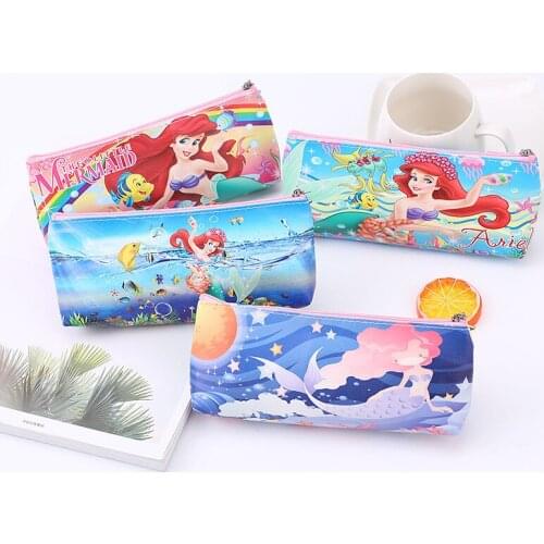 Disney Cartoon Anime Mermaid Pencil Case PU Mermaid Print Children Pen Bag Students School Supplies Stationery Kid Birthday Gift