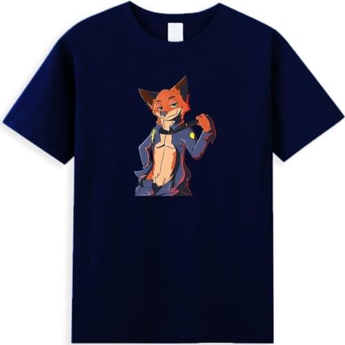 Disney Zootopia Graphic Mens T-Shirt Cartoon Cool Fox Nick T Shirts Male Short Sleeve Summer Cotton T Shirts Urban Trend Tops