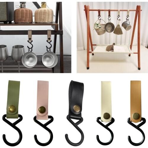 PU Leather Hanging Strap Hook Camping Hiking Tent Hanger Baby S-Hooks Clip Travel Garden RV Organizer Pot Pan Holder Pram Hook
