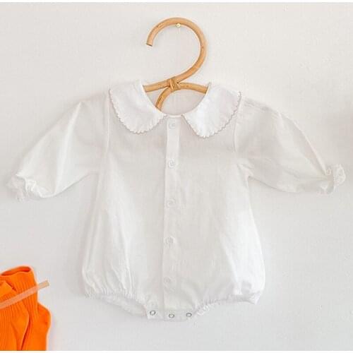 Baby Girls Doll Collar Rompers Kids Baby Clothing Spring Autumn Toddler Clothing Baby Girl Long Sleeve Pure Color Rompers