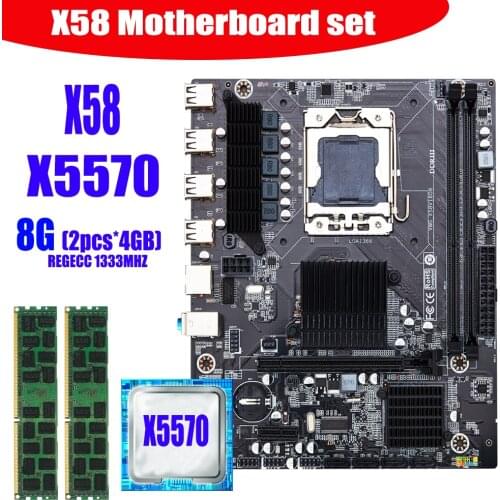 X58 desktop motherboard LGA1366 set kit with Intel xeon X5570 processor and 8Gb(2pcs*4GB) ECC DDR3 1333mhz 10600R RAM memory